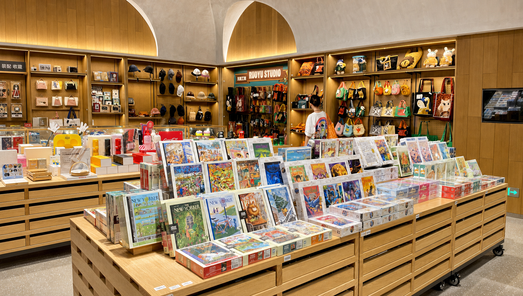 Premium jigsaw puzzle toy display in a retail showroom